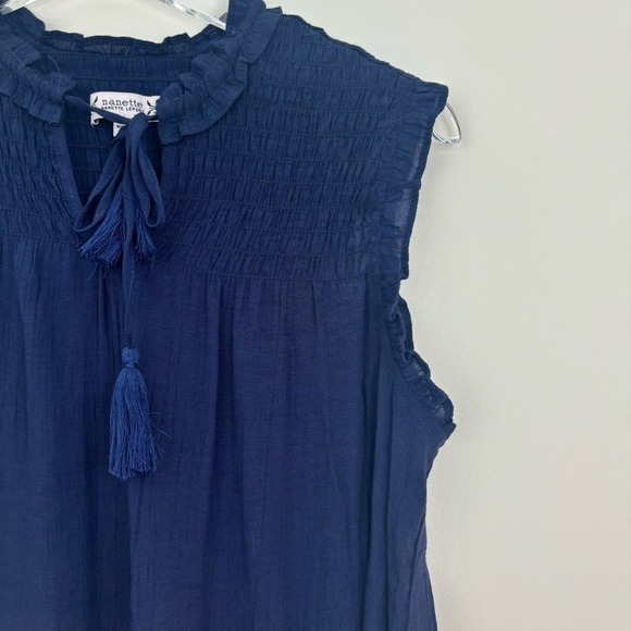 Nanette Lepore Smocked Yoke Sleeveless Top in Navy - Picture 4 of 7